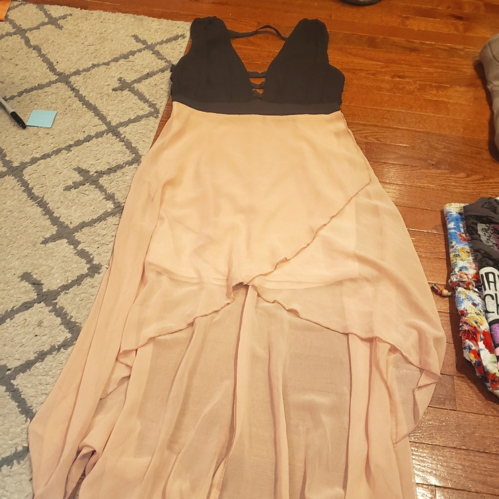 Peach and black hi-low dress